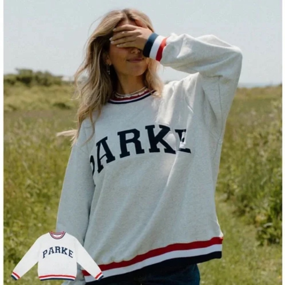 PARKE Gray Sweatshirt with Red and Blue Trim